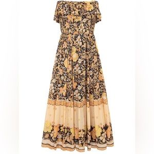 Spell Women’s Hibiscus Lane Strapless Flutter Midi Dress in Licorice - Small